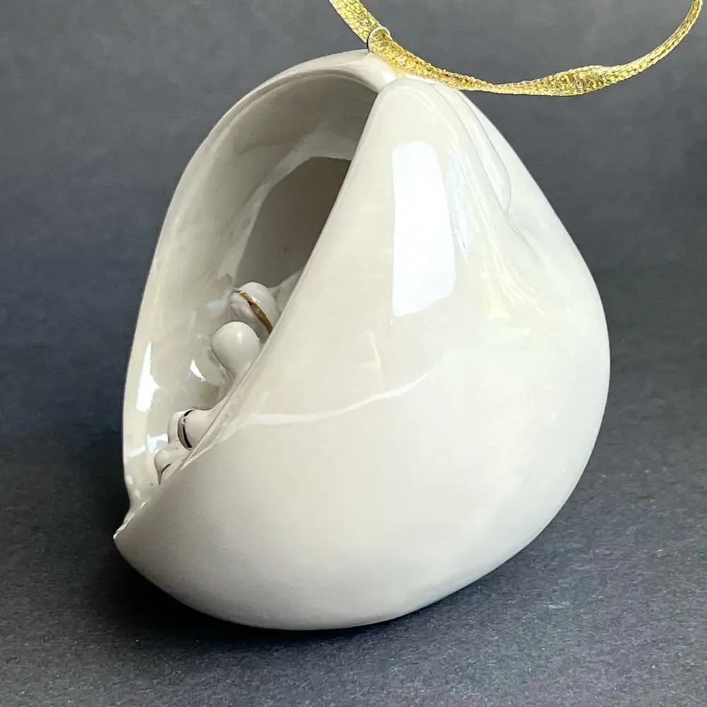 AppleTree Design Porcelain Nativity Ornament White Luster Angel Gold Christmas